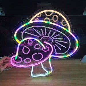 Mushroom LED Neon Sign with 3D Art  Custom LED Neon Sign Home Neon Sign Bedroom Neon Sign Plant Neon Light Wall Decor Neon Sign Logo Neon