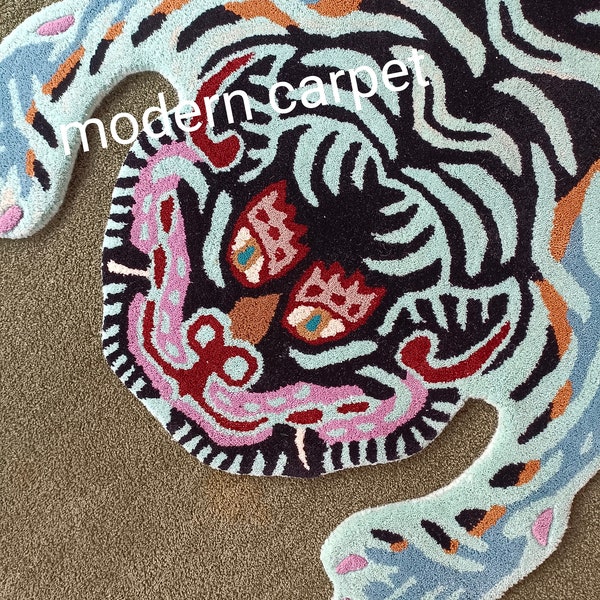 Handmade tufted Tibetan tiger rug for living room, bedroom,kidsroom available in size 2x3,3×5,4×6 ft can be customized.