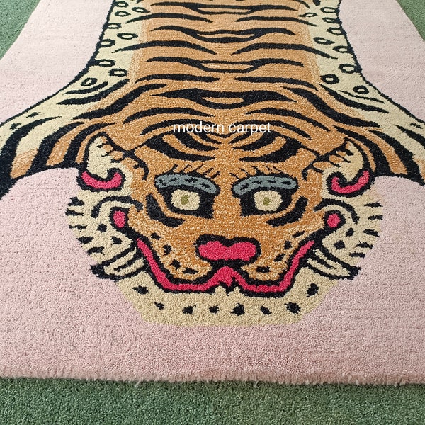 Handmade Tufted Tibetan Tiger Rug for living Room Bedroom, Kids room Available in size 3×5 feet Can Be Customized with Fast Service