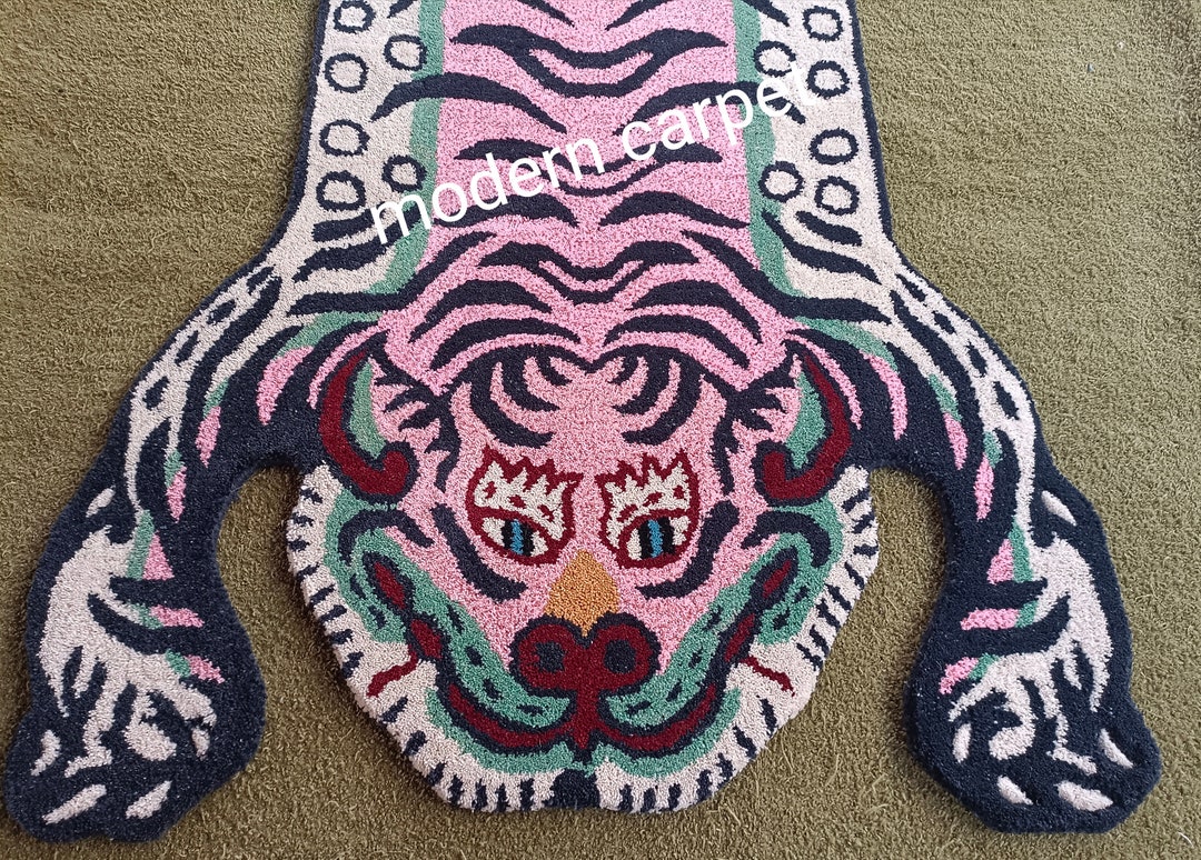 Preppy Tiger Rug Tibetan Tiger Rugs Handmade Tufted for Living Room Bedroom Kid Room ...