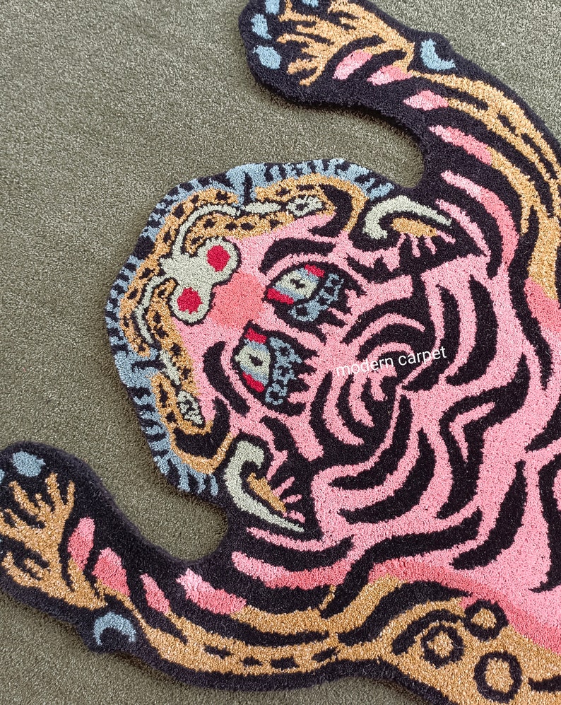 Handmade tufted Tibetan tiger rug for living room bedroom,kidsroom available in size 2x3,35,46,58,6x9,810 can be customized Fast Service image 1