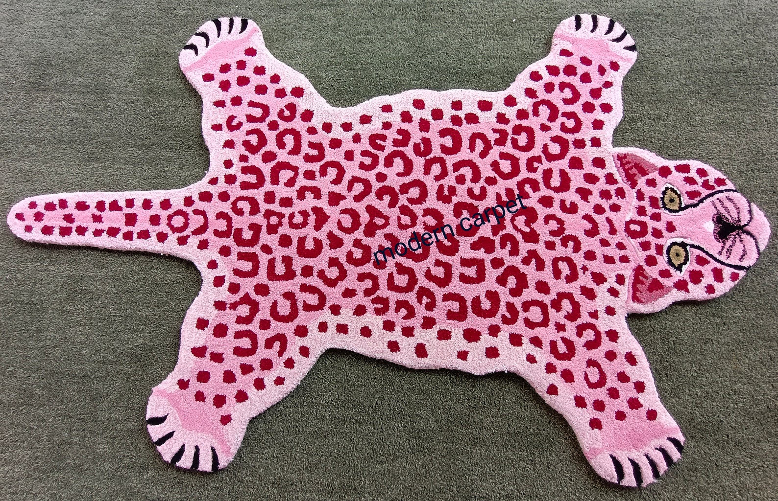Pink Leopard Rug Skin Shape 3' X 5' Handmade Tufted Etsy