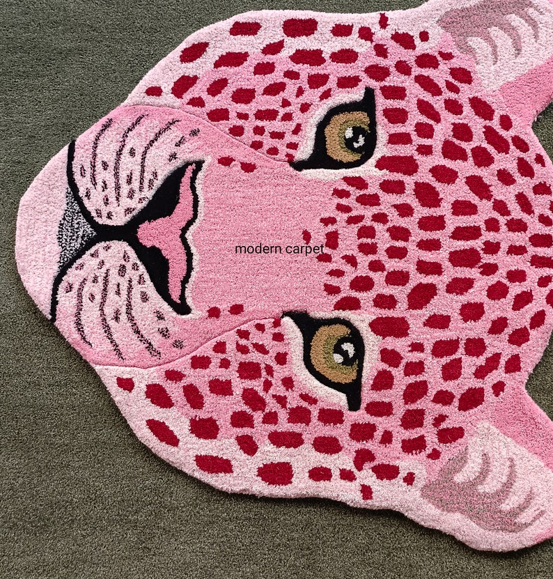 Loony Leopard Tibetan Head Rug 3'x3' Handmade Tufted Etsy