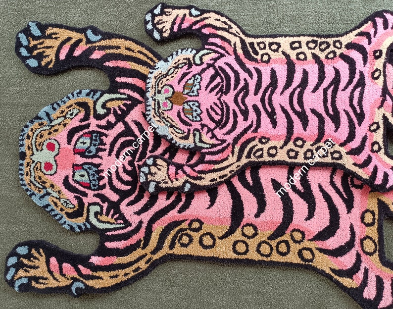 Handmade tufted Tibetan tiger rug for living room bedroom,kidsroom available in size 2x3,35,46,58,6x9,810 can be customized Fast Service image 8