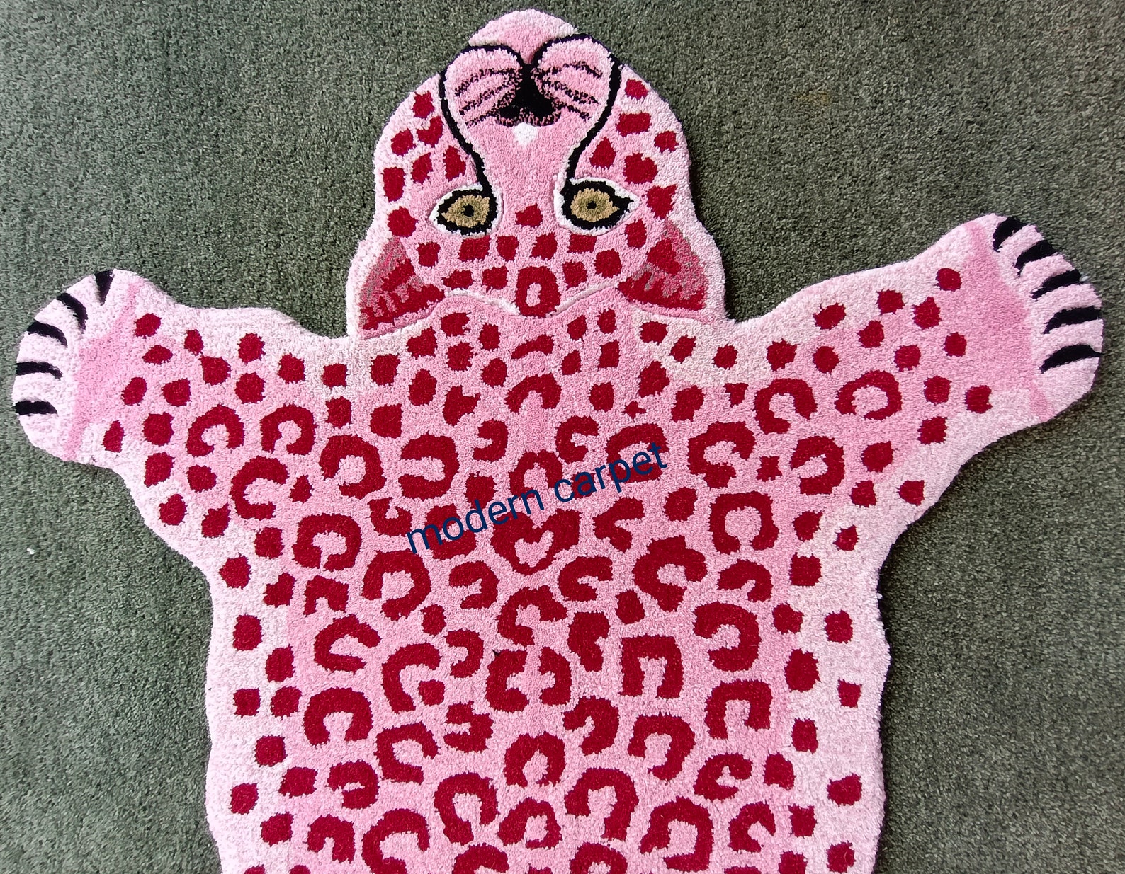 Pink Leopard Rug Skin Shape 3' X 5' Handmade Tufted Etsy