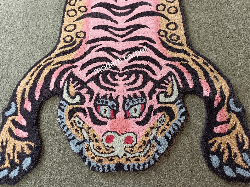 Handmade tufted Tibetan tiger rug for living room bedroom,kidsroom available in size 2x3,35,46,58,6x9,810 can be customized Fast Service image 10