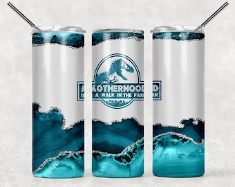 Motherhood is a walk in the Park Tumbler, Jurassic Park Motherhood Tumbler. Personalized Motherhood tumbler