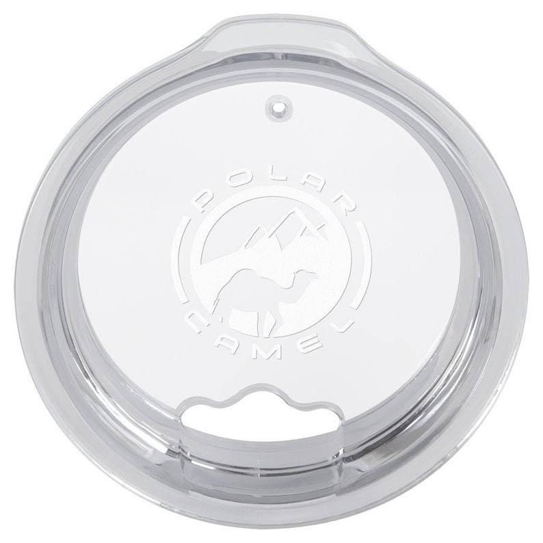 May include: Clear plastic tumbler lid with a circular design. The lid features the embossed text "POLAR CAMEL" around a mountain and camel logo. The lid has a small hole and a drinking spout opening.