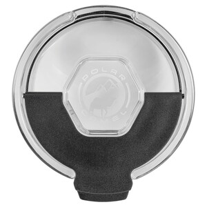 May include: A clear plastic lid with a black handle. The lid has a circular design with a clear plastic center and a black handle. The center features the words "POLAR CAMEL" around a mountain and camel logo.