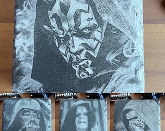 Posavasos de pizarra grabados con láser de villanos de Star Wars (juego de 4)