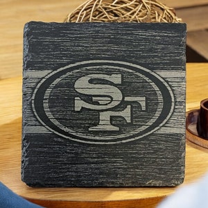 Niners Slate Coasters, 49ers Slate Coasters, Forty Niners Laser Engraved Coasters, Laser Engraved Coasters