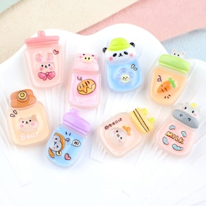 5/10/20 stks Hars cartoon panda koe varken fles thee cup cabochon plakboek kawaii DIY versieringen accessoires