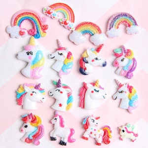 10pcs rainbow unicorn Resin Crafts Accessories Soft Clay Handcrafts DIY Sewing Decoration Resin Art For Bow Clothes