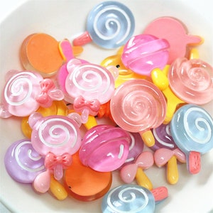 Coeur clair sucette résine dessin animé Simulation faux aliments pour bijoux à bricoler soi-même faisant artisanat poupées Miniatures accessoires