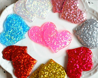 5/10/20/50pcs Love Heart Cabochon Flatback Glitter heart charm Resin Cabochon 36*32mm