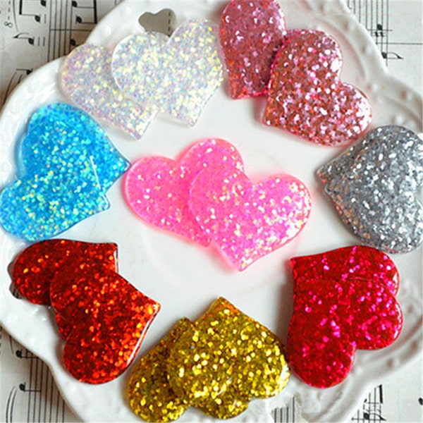 5/10/20/50pcs Amour Coeur Cabochon Flatback Paillettes coeur charme Résine Cabochon 36*32mm