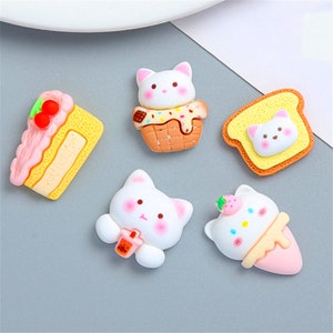 Cartoon Cat Dessert Resin Accessories for DIY Phone Case Material Kit Handmade Hair Accessories Jewelry Embellishments with Adhesive Drops