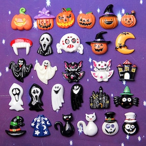 10pcs Halloween witch hat owl eye moon cat Resin Crafts Accessories Soft Clay Handcrafts DIY Sewing Decoration Resin Art For Bow Clothes