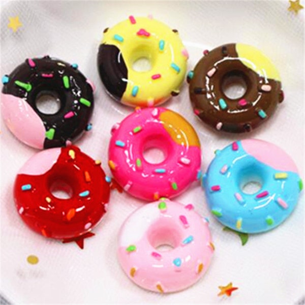 5/10/20/50pcs Chocolate Donuts Resin Flatback Cookies Cabochon Mini Desserts Food Jewelry Hair Bow Center 21mm