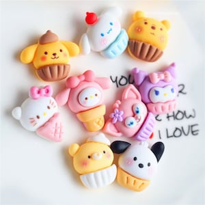 5/10/20pcs Resin cartoon dog cat rabbit ice cream cabochon scrapbook kawaii DIY embellishments accessories