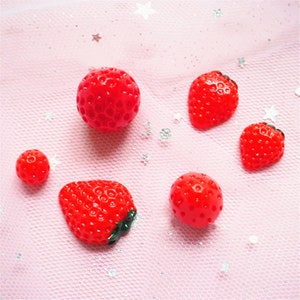 10 pièces accessoires d'artisanat en résine de fraise artisanat en argile molle bricolage décoration de couture art en résine pour vêtements avec noeud