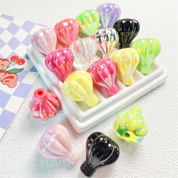 5pcs Acrylic UV Coated Hot Air Balloon Hand-painted Base Bead Perfect for DIY Phone Straps Necklaces and Jewelry Accessories 30x25mm