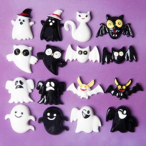 10 sztuk Halloween czarny biały duch nietoperz żywica rzemiosło akcesoria miękka glina rękodzieło DIY szycie dekoracja żywica sztuka na kokardę ubrania