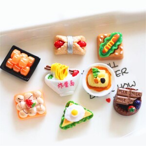 5/10/20 pçs resina comida sanduíche macarrão bolo de chocolate cabochão scrapbook kawaii diy enfeites acessórios