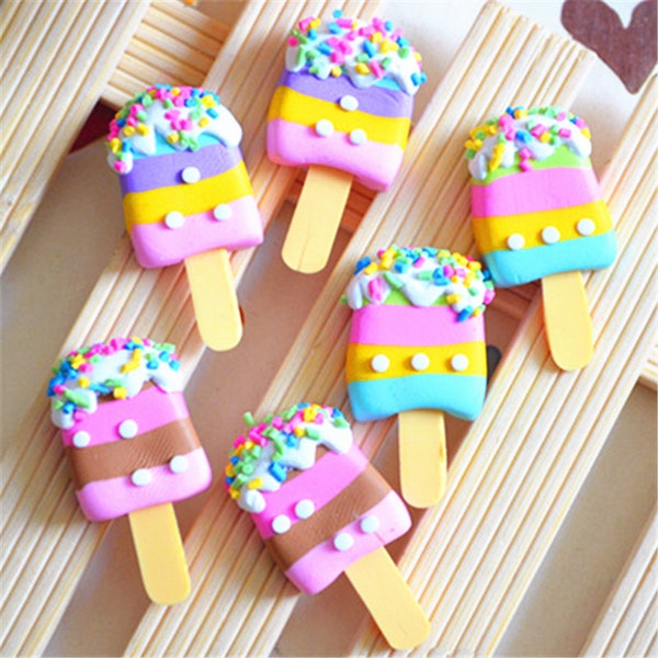 5/10/20/50pcs Resin Ice Cream popsicle Flatback  Cabochon Food Play Scrapbooking Craft Phone Decoration DIY Accessories 30mm