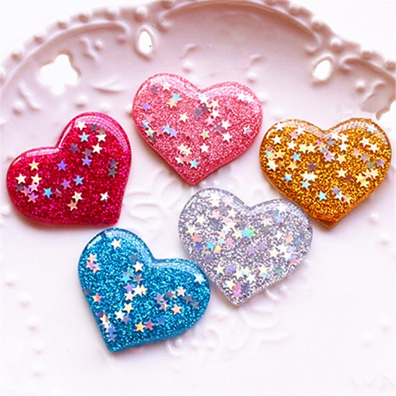 50pcs Valentines Day Glitter Red Heart Foam Decorative Red