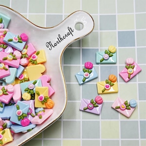 Cabochões de cartas de amor | Cabochões de envelopes florais | Cabochões de cartas de primavera | Cabochões de amor | Cabochões de resina