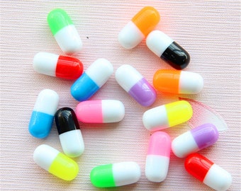 Pill Resin Crafts: DIY Sewing, Bow & Clothes Decoration (10pcs, 12x6mm)