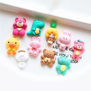 5/10/20pcs Resin bear girl rabbit chick dinosaur cabochon scrapbook kawaii DIY embellishments accessories