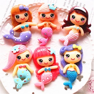 2pcs Argile colorée kawaii petite résine de sirène résine à fond plat pour les accessoires de cheveux DIY 40 *65mm