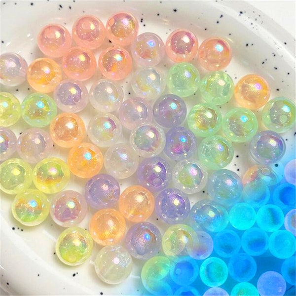 10pcs Rainbow Sunlight Luminescent Pony Beads for DIY Phone Charms Keychains Necklaces and Jewelry Accessories 12mm