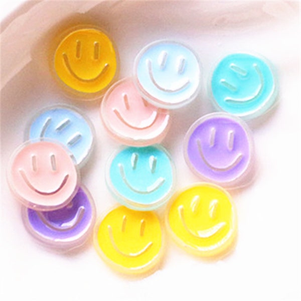 5/10/20/50pcs resin Lovely Smiling Face  Diy Earring Keychains Jewelry Accessories Round Pendant Fit Phone 15mm