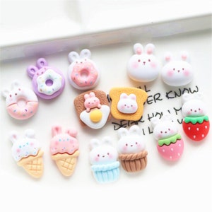5/10/20 pçs resina coelho donut pão bolo morango cabochão scrapbook kawaii diy enfeites acessórios