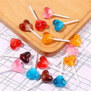 5/10/20pcs Resin heart lollipop  cabochon scrapbook kawaii DIY embellishments accessories