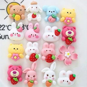 May include: Assortment of 15 colorful, handmade polymer clay charms featuring cute animal and flower designs. The charms are perfect for adding a touch of whimsy to jewelry, keychains, or other crafts.