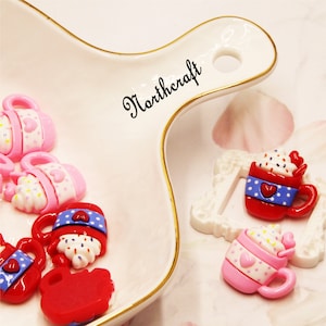 Hou van melktheekop cabochons | Melktheekop cabochons | Ik hou van cabochons | Paar cabochons | Hars cabochons