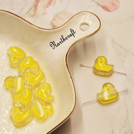Clear Resin Duck Beads: Yellow Enamel Loose Beads (21x20x9mm)