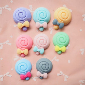 10pcs Candy lollipop Resin Crafts Accessories Soft Clay Handcrafts DIY Sewing Decoration Resin Art For Bow Clothes
