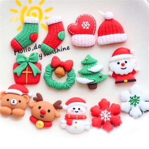 5/10/20 pçs resina natal floco de neve boneco de neve árvore veado urso cabochão scrapbook kawaii diy enfeites acessórios