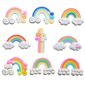 5/10/20/50 pçs kawaii macio polímero argila arco-íris cabochões feitos à mão material de resina diy arco de cabelo microlandschaft 47*37mm