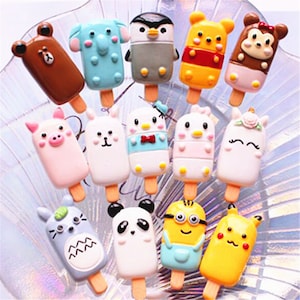 5/10/20pcs resina dibujos animados popsicle animales popsicle Artesanías Flatback Cabochon Scrapbook Kawaii DIY Embellishments Accesorios 25 * 35mm