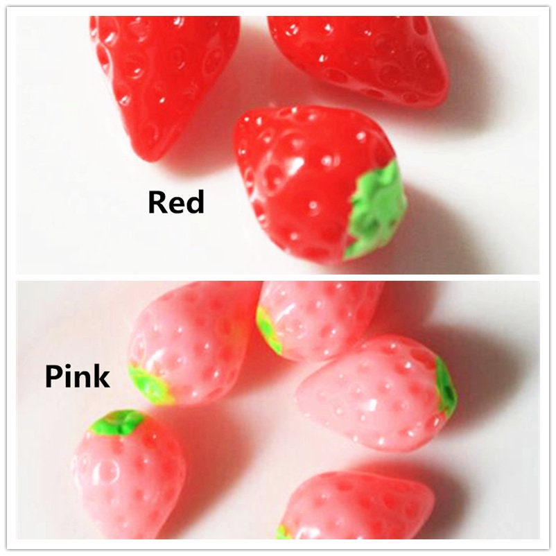 strawberryちゃん雑貨資材 5/10/20/50pcs 3D Strawberry Fruit Resin Cabochon Miniature