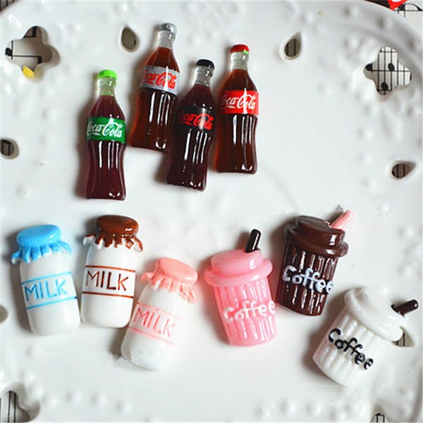 5/10/20/50pcs coffee milk Coca Cola bottle Kawaii flatback Resin Bottle Dollhouse Miniature Food Diy Resin Crafts