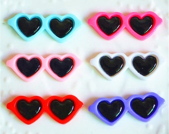 5/10/20/50pcs heart sunglasses resin Flatback Cabochons for Phone Deco Scrapbooking DIY Embellishments Decoratin Crafts 42x17mm