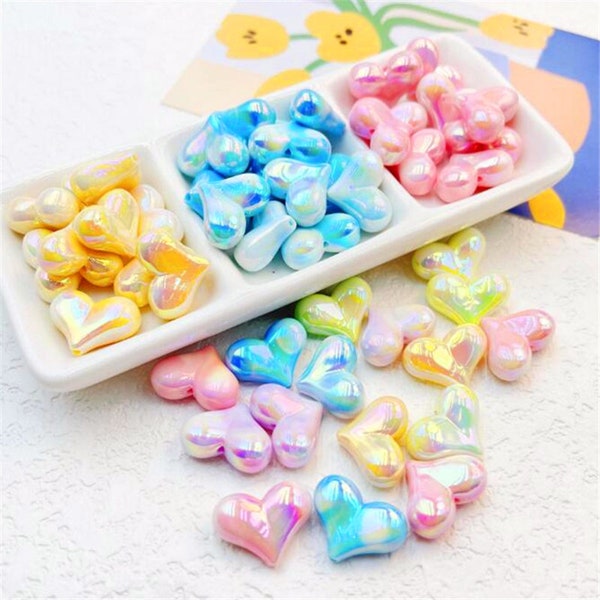 10pcs UV Coated Dual-Tone Ombre Peach Heart Beads for DIY Phone Straps Car Hangings and Jewelry Accessories 17x23mm