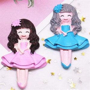 2pcs Resin Kawaii Cartoon girl Flat Back  Scrapbooking Accessories Girl Resin Cabochons Hair Embellishments 51*79mm